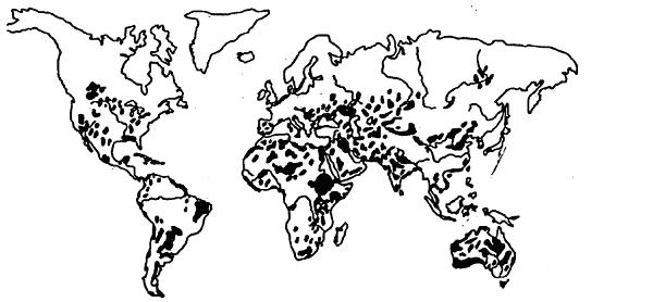 Mapa de distribucin de sales a nivel mundial realizado por Szabolcs (1989)