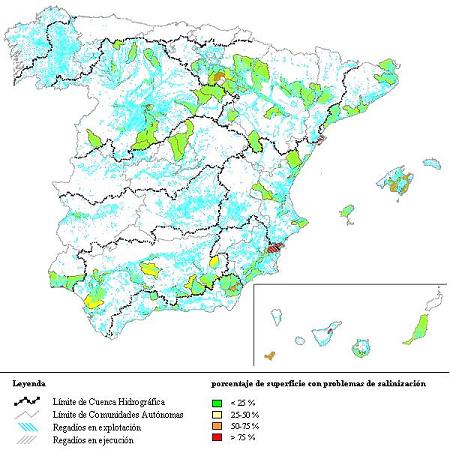 Distribucin de la superficie de regado con problemas de salinizacin en Espaa 